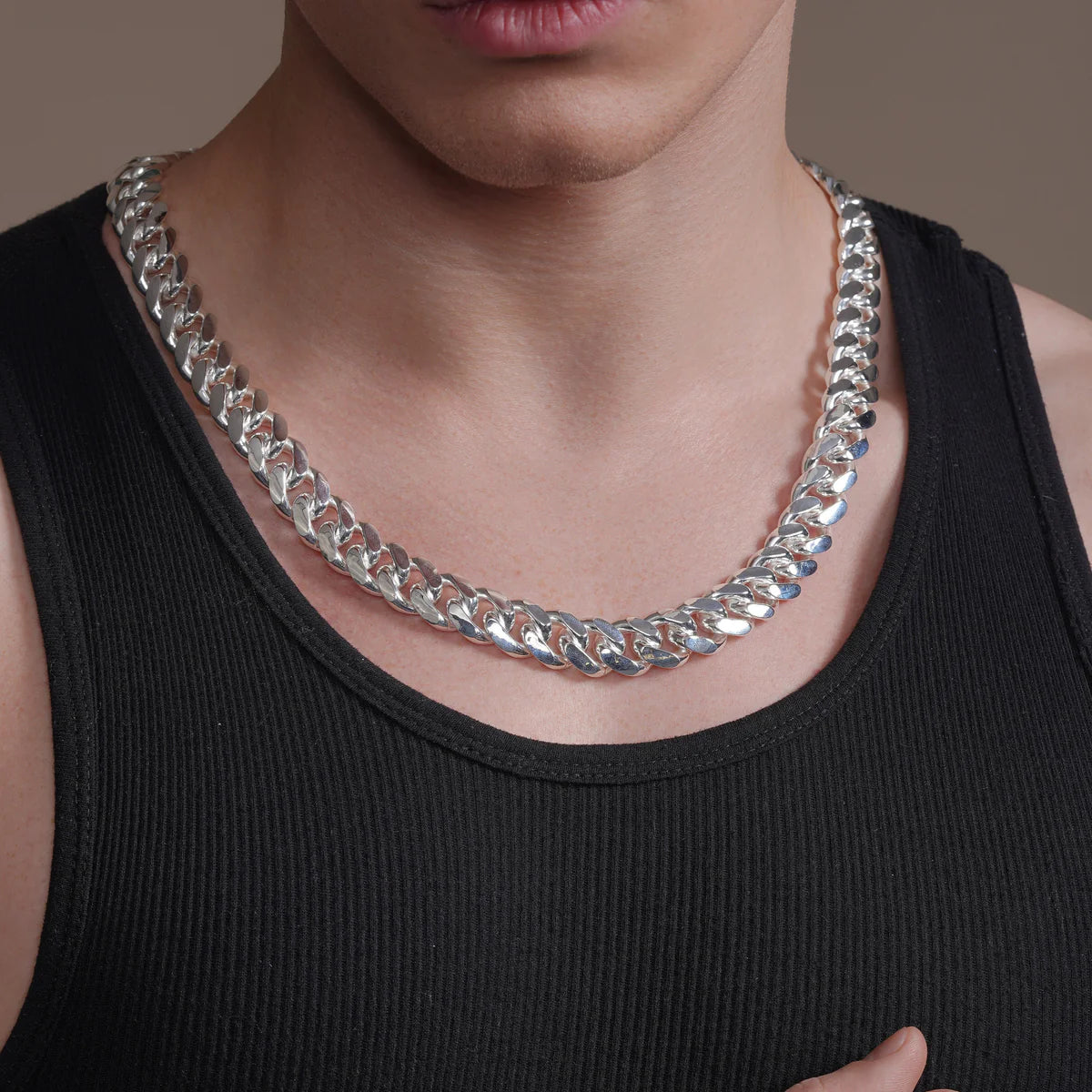 12.8mm 22" 925 Sterling Silver Miami Cuban Box Lock Chain