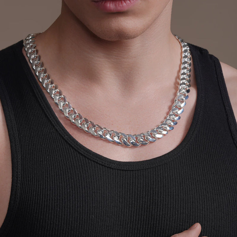 12.8mm 22" 925 Sterling Silver Miami Cuban Box Lock Chain