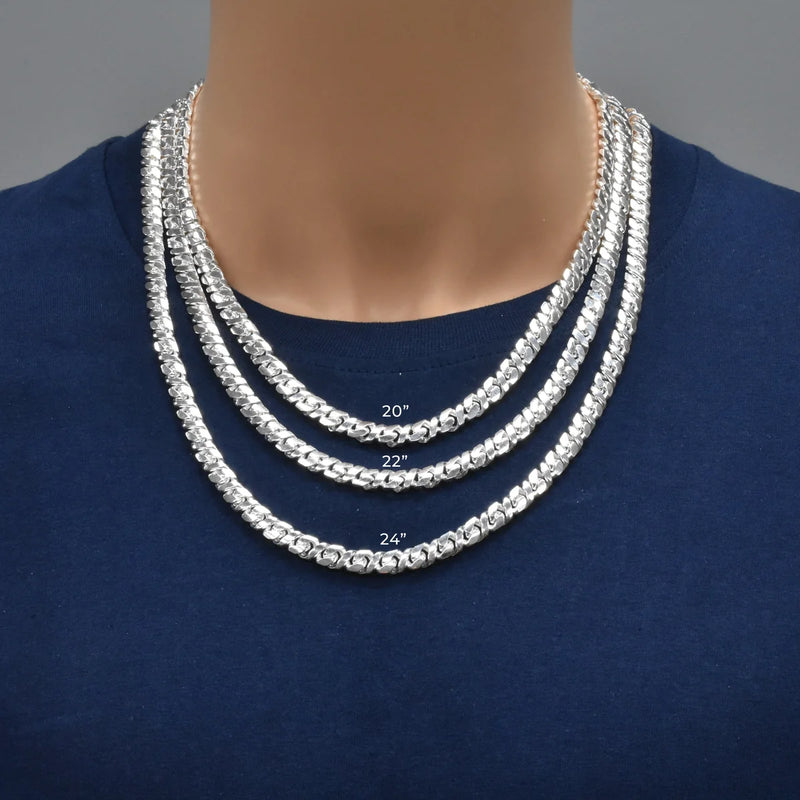 6.8mm 22" 67.9 gram Solid 925 Sterling Silver Dollar Cuban Diamond Cut Chain