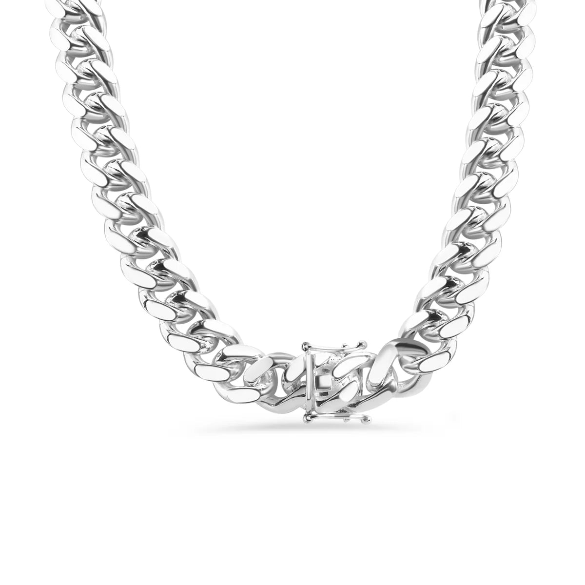 12.8mm 22" 925 Sterling Silver Miami Cuban Box Lock Chain